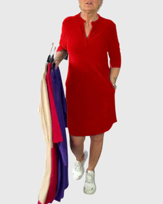Jill | Solid V-Neck Dress