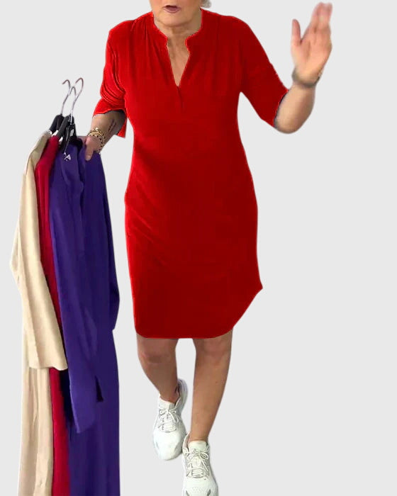Jill | Solid V-Neck Dress