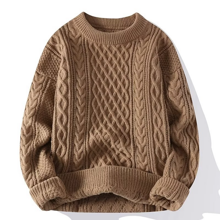 Women’s Cable Knit Sweater – Cream, Chunky Fisherman, Crew Neck