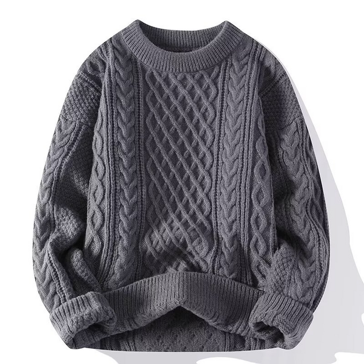Women’s Cable Knit Sweater – Cream, Chunky Fisherman, Crew Neck