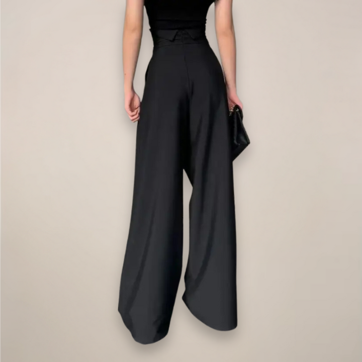 Women’s High-Waisted Wide Leg Trousers – Elegant Black Tailored Fit