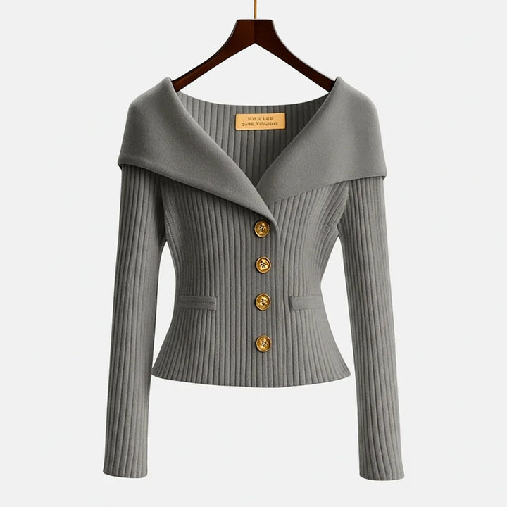 Women’s Off-Shoulder Sweater – Elegant Button-Up Knit for Smart & Evening Wear