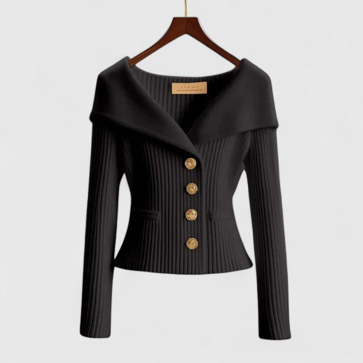 Women’s Off-Shoulder Sweater – Elegant Button-Up Knit for Smart & Evening Wear