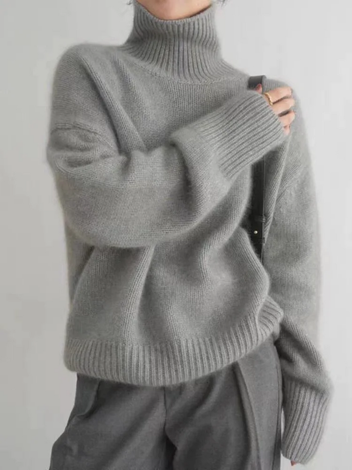 Women’s Turtleneck Jumper – Oversized, Ribbed Trims, Long Sleeve