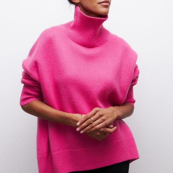 Women’s Turtleneck Sweater – Oversized, Elbow Sleeve, Ribbed Trims
