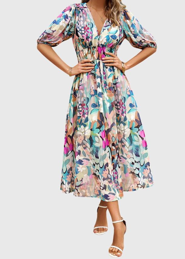 Maya | Flattering Floral Midi Dress